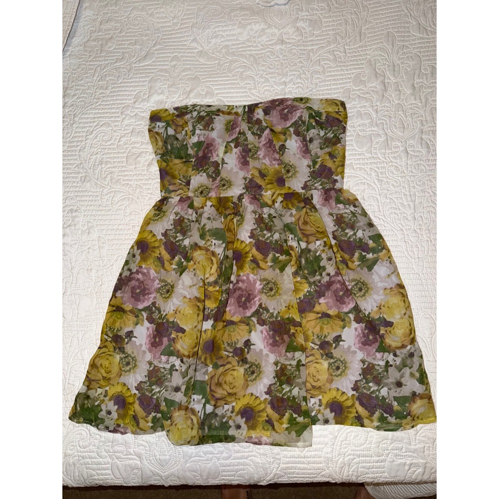 Jack by BB Dakota Strapless Floral Mini Dress Yellow Purple Green Size 10